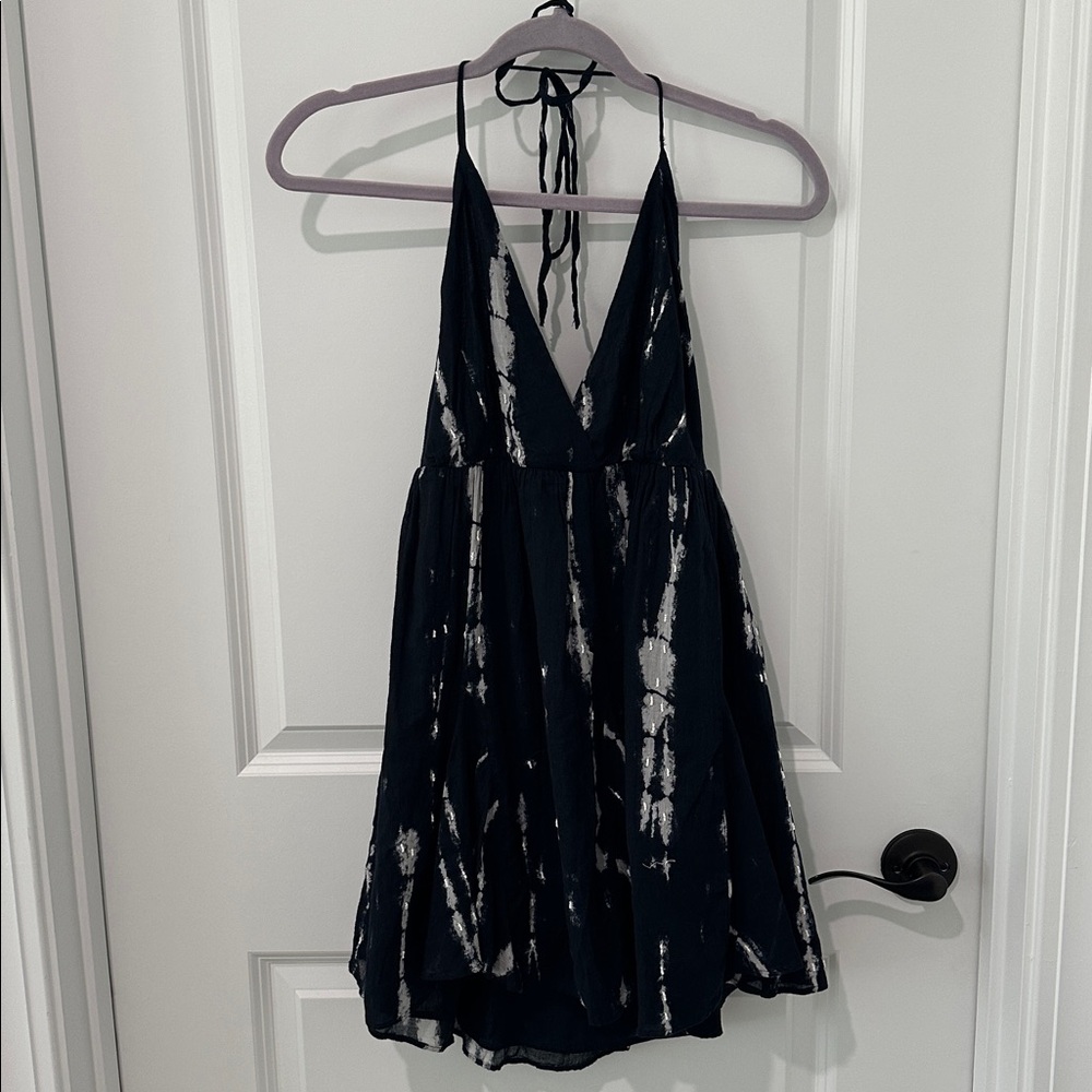 NWT Zara Black & White Halter Mini Dress Tie Dye